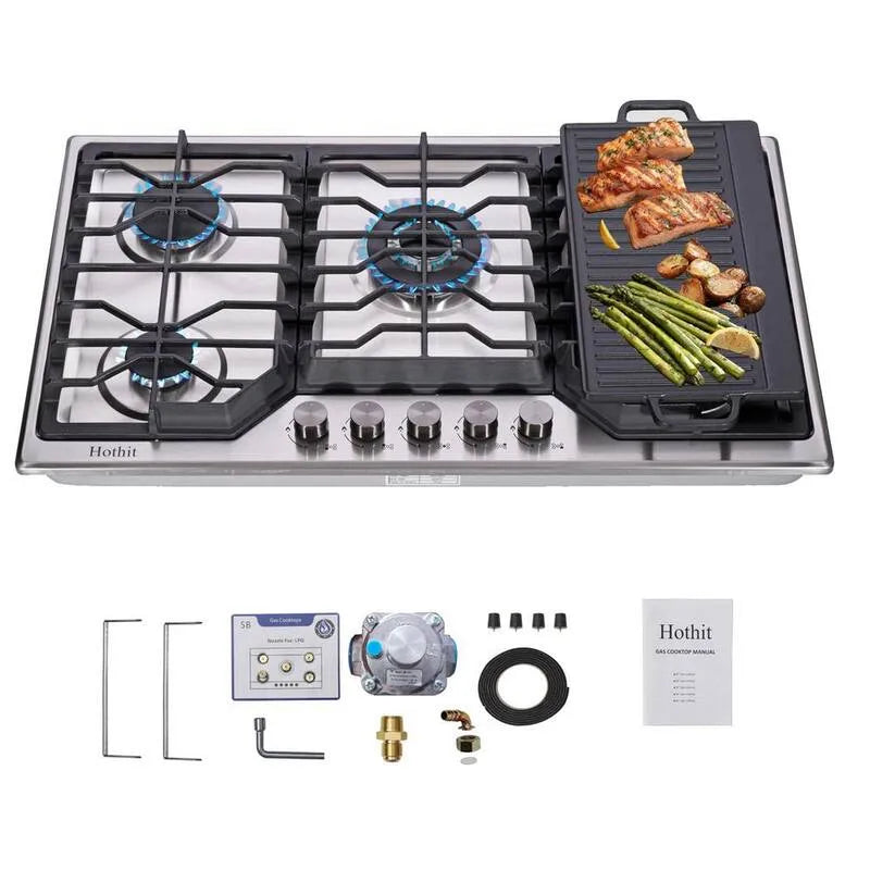 Stahl in Silber mit reversiblem Grill 5-Burner, Edelstahl, 34 in.