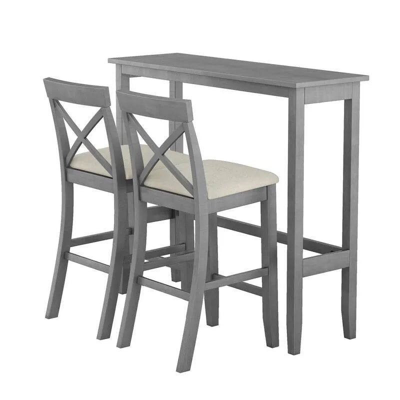 3 Teile Rechteckige Bar Höhe Garten Dining Set 3-Stück, 48 in., Grau, Holz, Beige