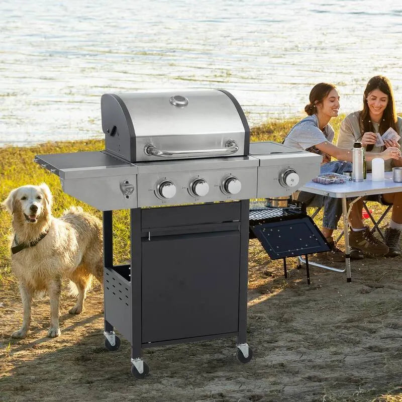 Brenner Tragbarer Propangasgrill 3-Burner, Edelstahl, kompaktes tragbares Design, Flüssigpropan, 37000 BTU