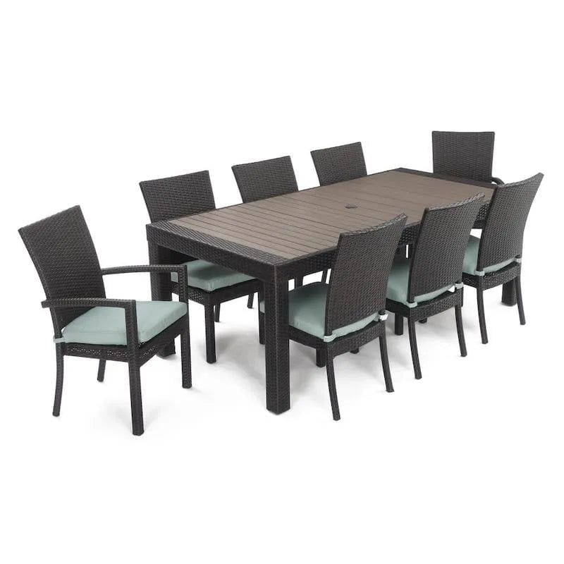 Teil Polyrattan Garten Essgruppe 9 Teile, Polyrattan Garten Essgruppe mit Bliss Blue Kissen