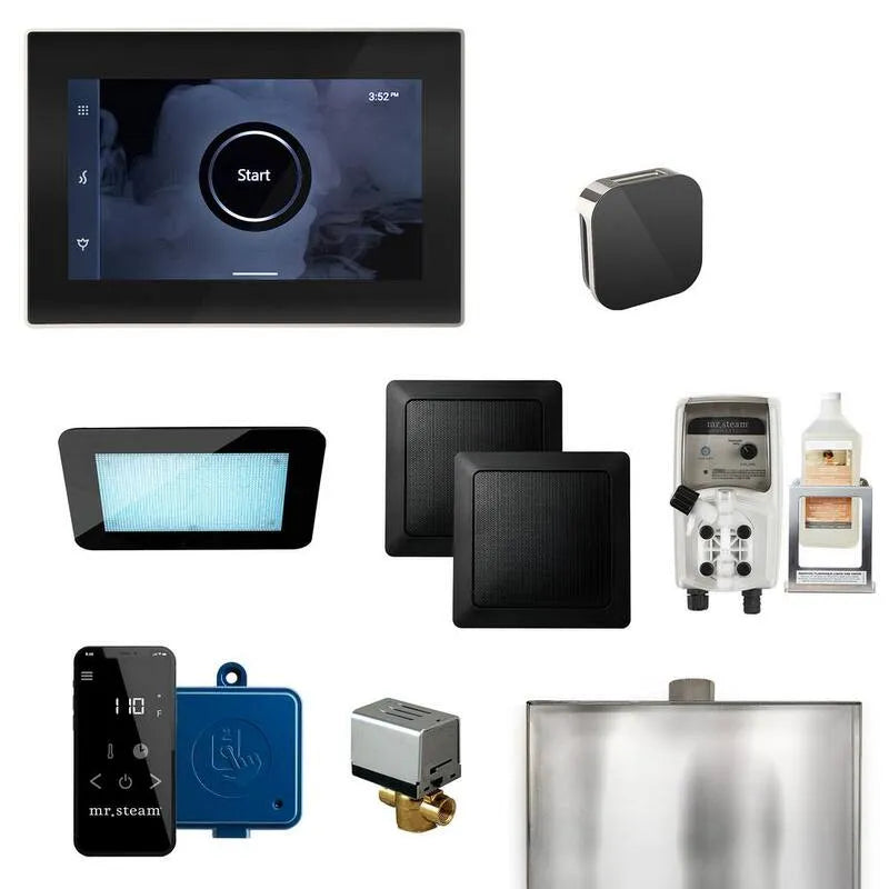 Generator, Dampfgenerator Steuerung Kit mit iSteamX Steuerung und Aroma Glas SteamHead in schwarzpoliertem Nickel
