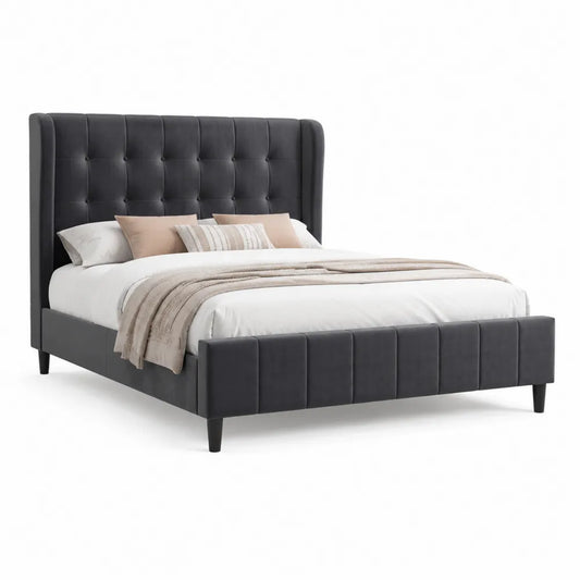 Polsterbett Doppelbett Stoffbezug Dunkelgrau mit Kopfteil 160 x 200 cm