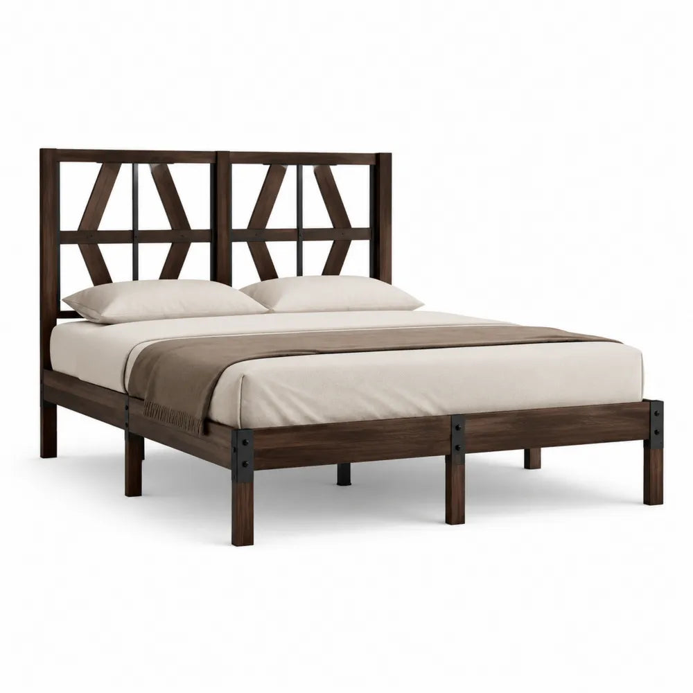 Doppelbett Bettgestell Massivholz Kopfteil Rechteckig Dunkelbraun 160 x 200 cm