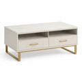 Couchtisch 120 x 60 x 45 cm MDF mit Schubladen offenen Fächern geriffelte Front Weiß Gold
