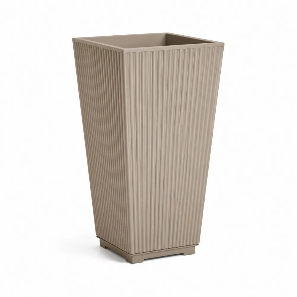 Pflanzkübel rechteckig aus Polypropylen mit Rillenstruktur Beige 40 x 40 x 60 cm