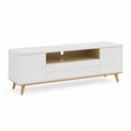 TV Lowboard 180 x 40 x 50 cm MDF Weiß mit Holzoptik Türen Schubladen und offenem Fach