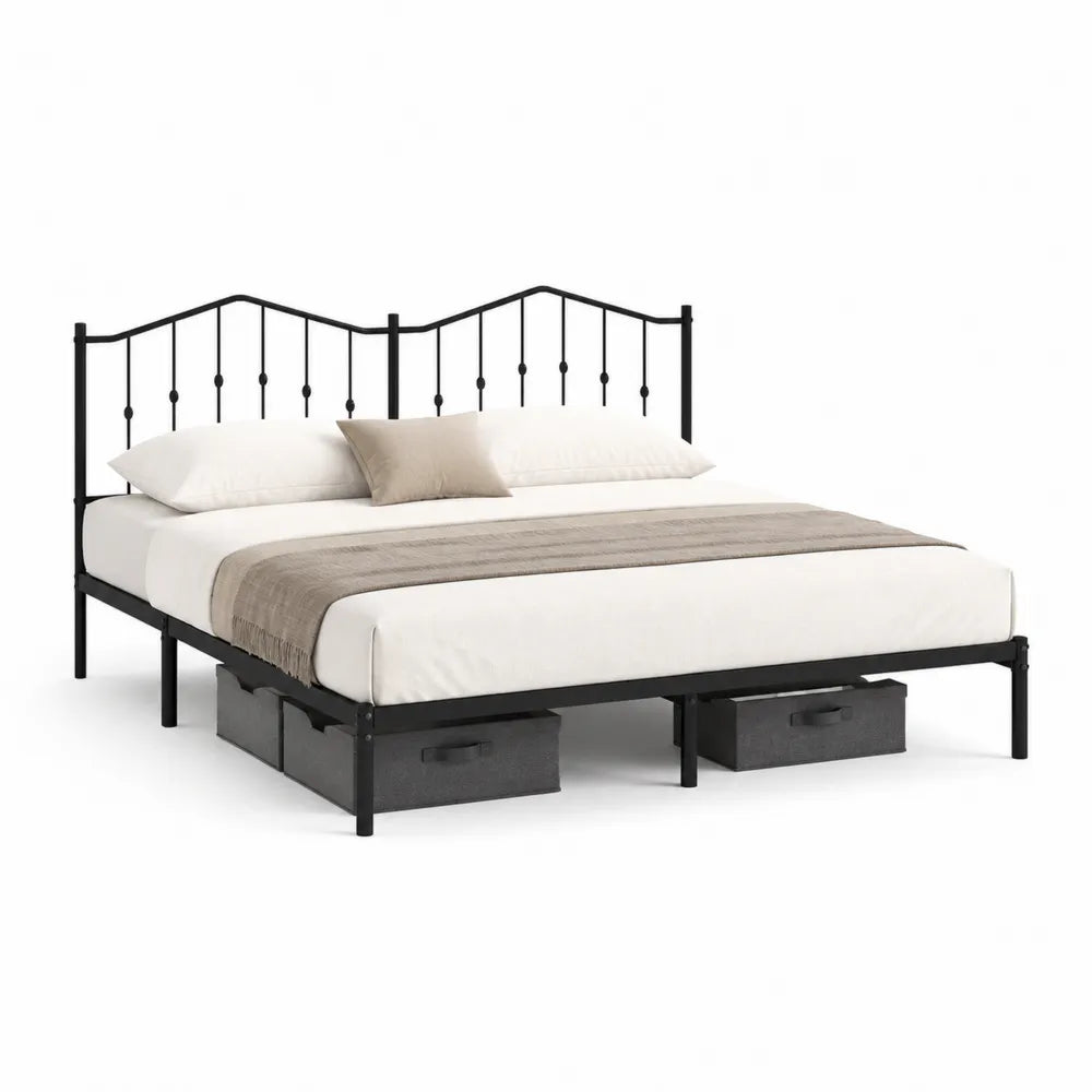 Metallbett Doppelbett Stahlgestell Schubladen Kopfteil Schwarz 160 x 200 cm