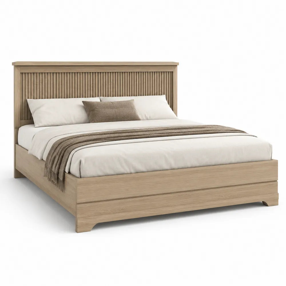 Doppelbett Bettgestell MDF Holzwerkstoff Naturbraun mit Kopfteil 160 x 200 cm