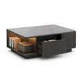 Couchtisch 120 x 60 x 40 cm MDF Schwarz mit Marmoroptik Schubladen und offenem Fach