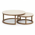 Couchtisch Set 2-teilig Rund 90 cm MDF Beige mit Holzgestell