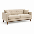 3-Sitzer Sofa 220 x 90 x 85 cm Polyesterbezug Beige mit Holzfüßen und Kissen