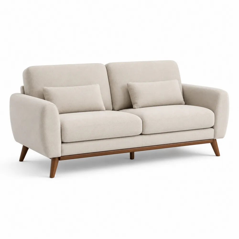 Sofa 220x85x85 cm 3 Sitzer Polyesterbezug Beige mit Massivholzbeinen
