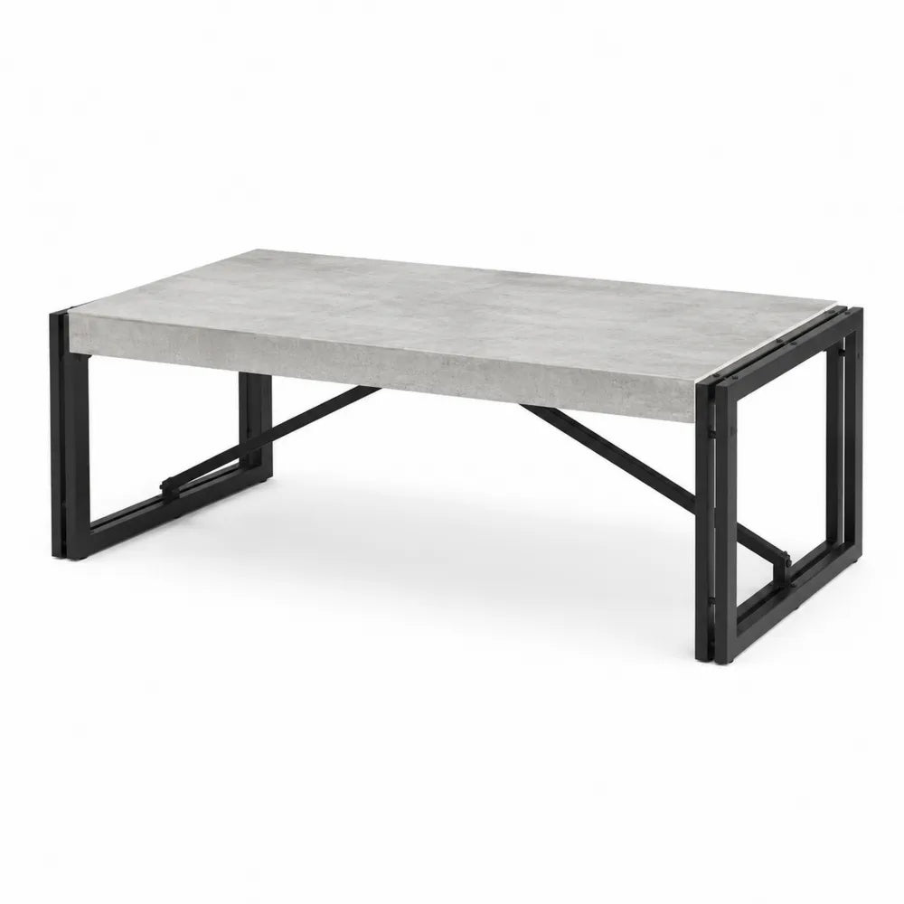 Couchtisch 120 x 60 x 40 cm MDF Betonoptik Grau Stahlgestell Schwarz Rechteckig