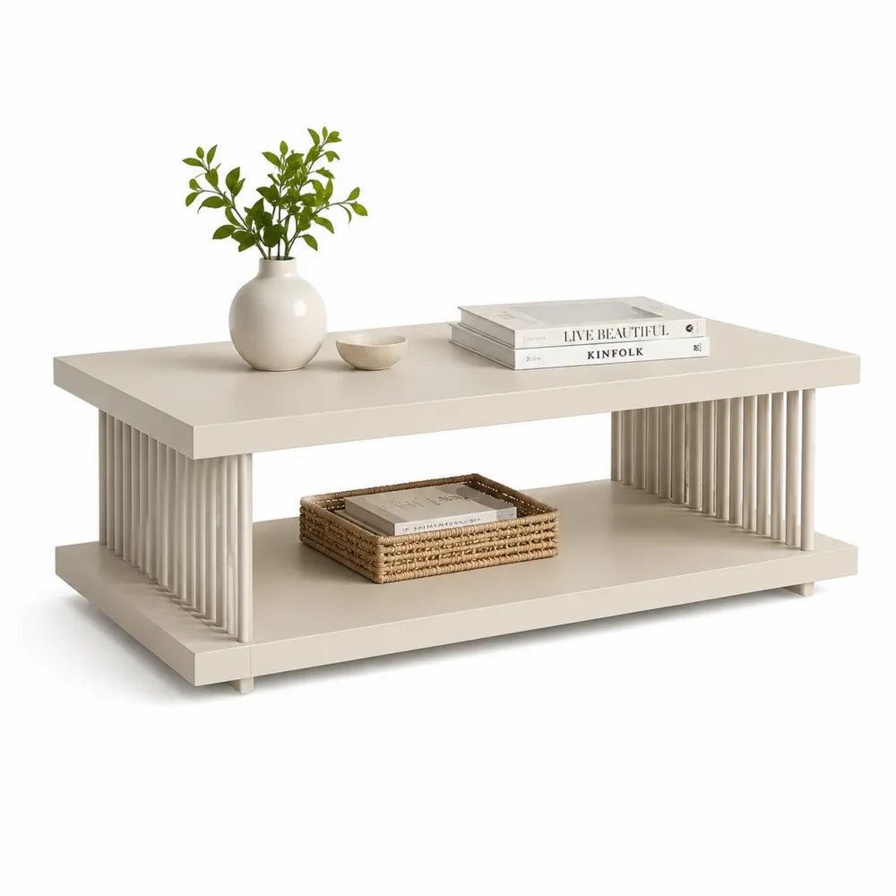 Couchtisch mit Ablagefach MDF Beige Rechteckig 120x60x40 cm