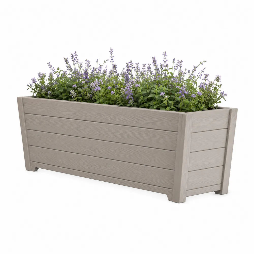 Hochbeet Pflanzkasten 120 x 60 x 60 cm PP Kunststoff Grau Rechteckig mit Holzoptik Oberfläche
