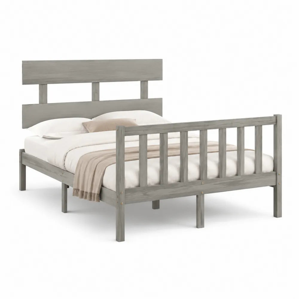 Doppelbett Bettgestell Kiefernholz Grau mit Kopfteil Fußteil 160 x 200 cm