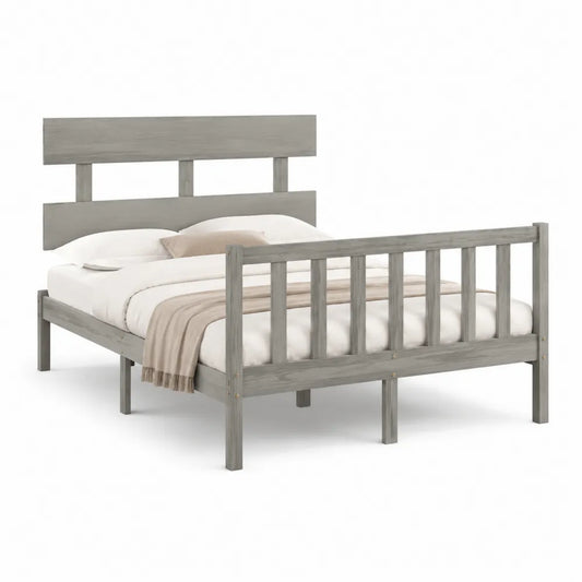 Doppelbett Bettgestell Kiefernholz Grau mit Kopfteil Fußteil 160 x 200 cm