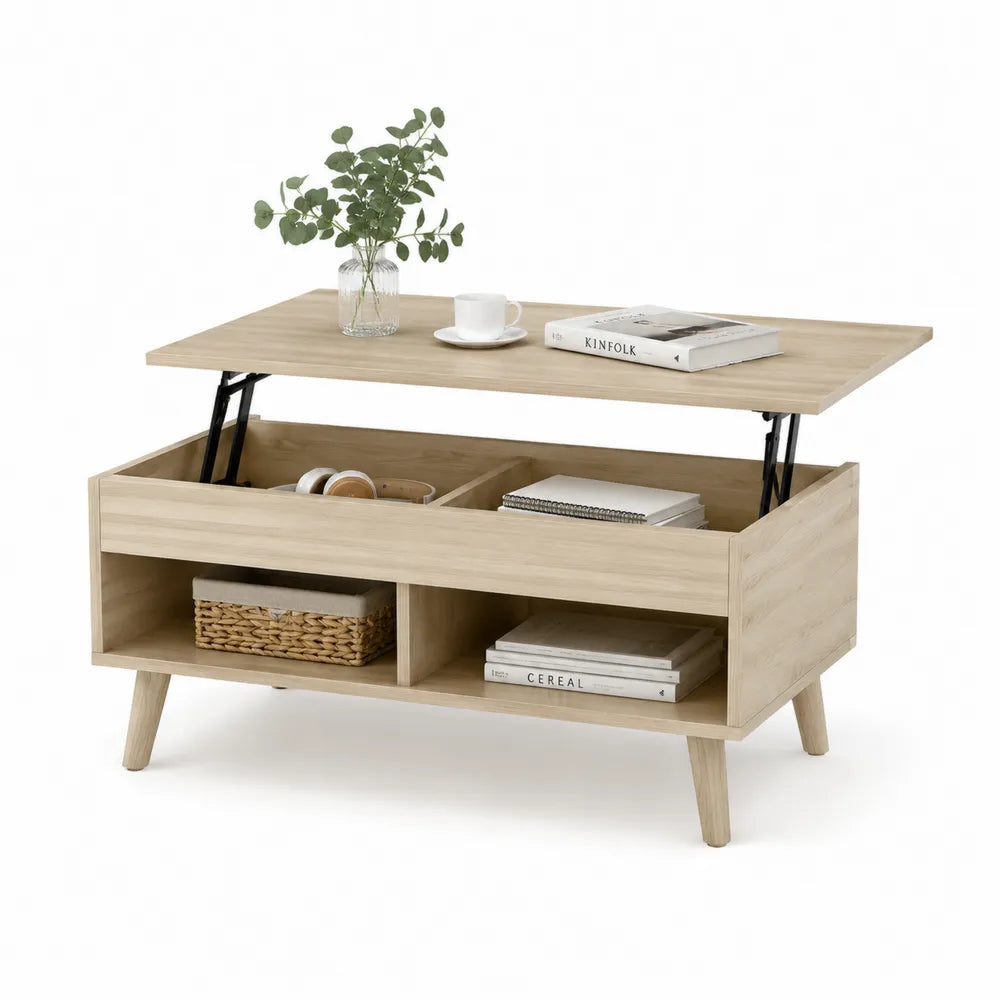 Couchtisch 120 x 60 x 45 cm MDF Natur mit Liftfunktion Stauraum und Ablagefächern