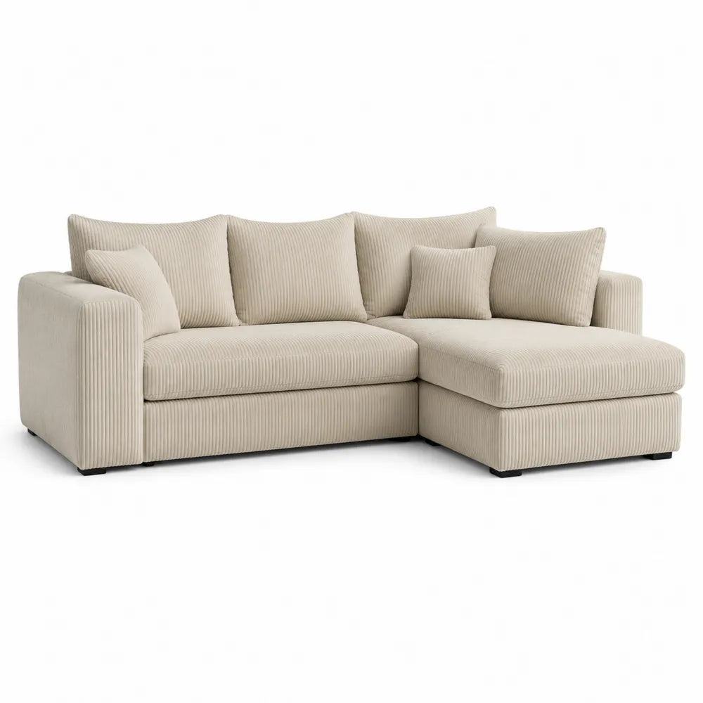 Ecksofa L Form Sofa mit Ottomane Cord Bezug Beige 280x180x85 cm