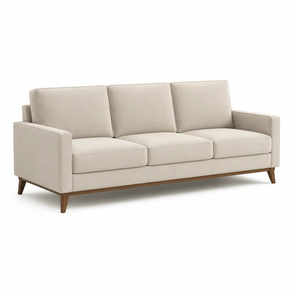 3-Sitzer Sofa 240 x 90 x 85 cm Polyesterbezug Beige mit Armlehnen und Holzfüßen