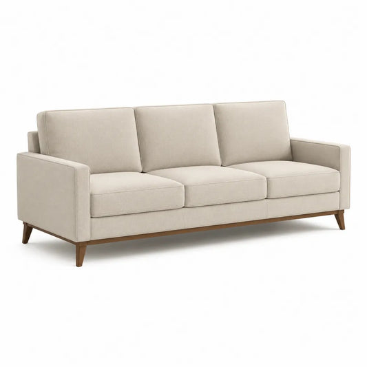 3-Sitzer Sofa 240 x 90 x 85 cm Polyesterbezug Beige mit Armlehnen und Holzfüßen