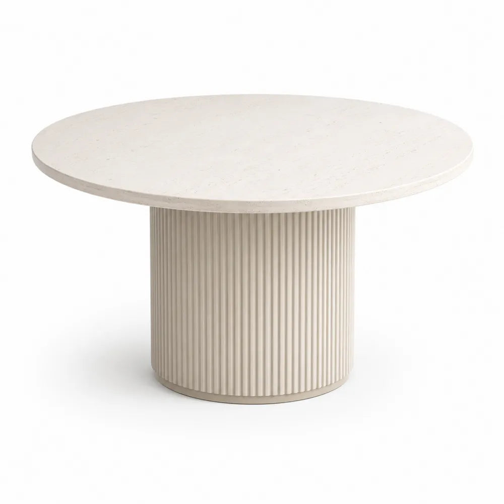 Couchtisch 90 cm MDF rund Beige mit geriffeltem Sockel