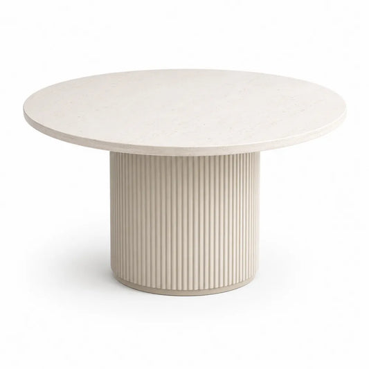 Couchtisch 90 cm MDF rund Beige mit geriffeltem Sockel
