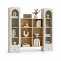 Bücherregal Regalwand mit Glastüren Schubladen MDF Weiß Eiche 180x35x200 cm