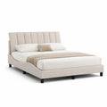 Polsterbett Doppelbett Stoffbezug Beige mit Kopfteil 160 x 200 cm