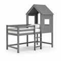 Hochbett 90x200 cm Kinderbett Kiefernholz Grau mit Hausdach und Leiter