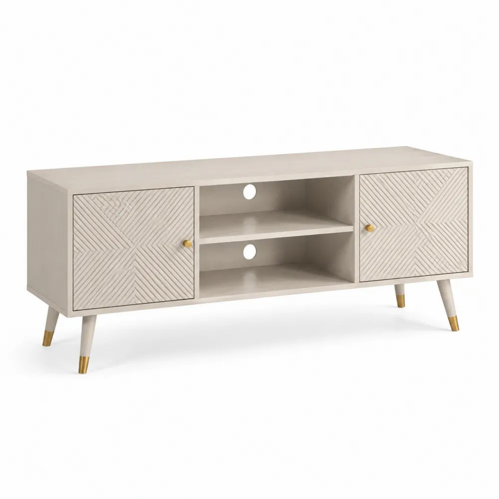 TV Lowboard 180x40x60 cm MDF Weiß mit 2 Türen und offenen Fächern