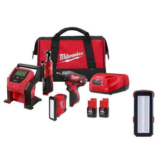 Milwaukee 12-Volt Lithium-Ionen-Bürste ohne Schnur, Schnurloses Design, M12, Rot, Elektrowerkzeug-Sets