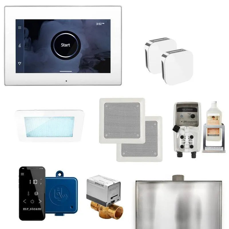 Generator, Max Dampfgenerator Steuerung Kit mit iSteamX Steuerung und Aroma Glas SteamHead in weißpoliertem Chrome