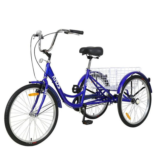 3-Wheel 3-Rad, 26 in. Wheels Cruiser Fahrräder Erwachsene Dreirad Trikes Fahrräder mit großem Einkaufskorb Single Stufen in Blau, 26 in.