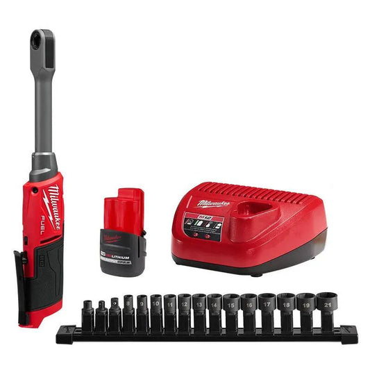 Milwaukee M12 Extended Reach Box Ratchet Kit, 12V, 1/4 in., 8 in., kabellos Design, bürstenlos