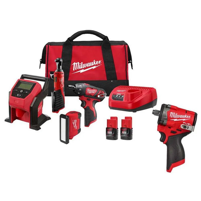 Milwaukee 12-Volt Lithium-Ionen-Bürste ohne Schnur, Kombiset, 1/2 in., Schnurloses Design, Schlagschrauber, M12