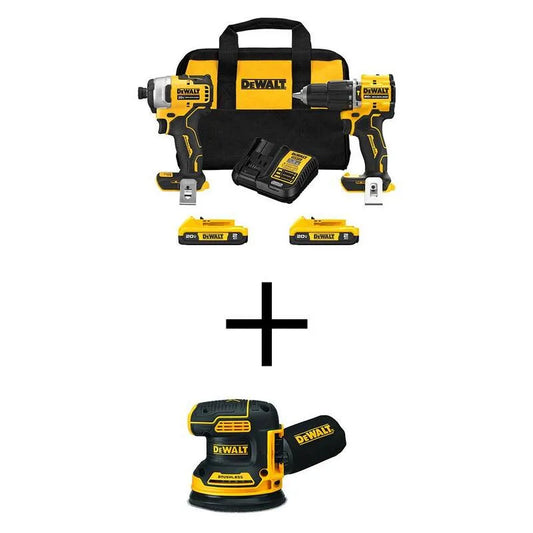 DEWALT 20-Volt Werkzeugset, kabellos Design, 5 in., Sander mit Two 2Ah Batterien Ladegerät & Tasche, Bürstenlos