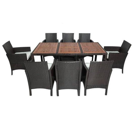 Teil Polyrattan Garten Dining Set 9 Teile, Polyrattan Garten Dining Set mit weißen Kissen