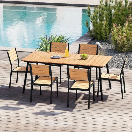 7 Teile Stück Aluminium Rechteckiger Tisch 7-Stück, Garten, Aluminium Rechteckiger Tisch Garten Esszimmer Set mit Schirmloch