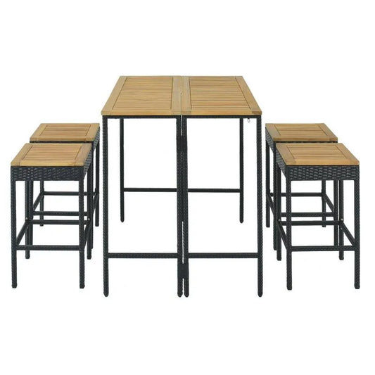 5 Teile Polyrattan Garten Bistro High-Dining Bistro-Set 5-Stück, Holz, Braun
