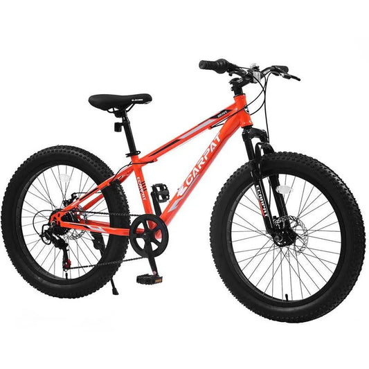 7-Speeds, Red / Grau Fat Tire Mountain City Bike mit High-Carbon Stahl Frame, Dual Disc Brake, Full Shimano 7-Speeds, 24 in.