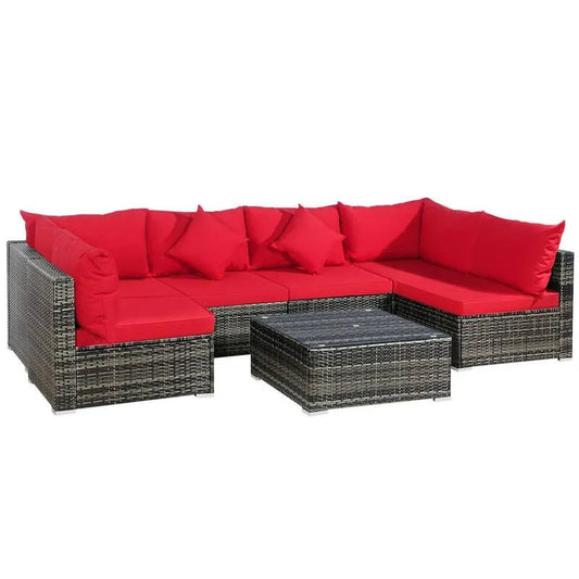 Schnittsofa, Garten, Patio, Polyrattan, Rot, Wohnzimmer Modular Sitzgruppe