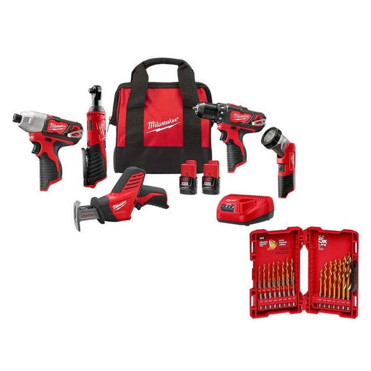 Milwaukee, kabellos Design, 12V, 1. 5Ah, Ladegerät & Werkzeugtasche mit Twist Drill Bit Set 23-Pc, 1.5Ah