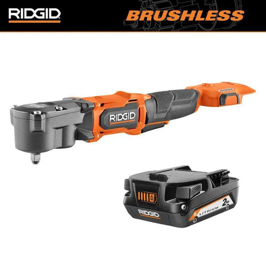 RIDGID, 18V, 3/8 in., Rechtswinkelschlagschrauber mit 2, 0 Ah Batterie, kompaktes tragbares Design, bürstenlos, 2.0 Ah