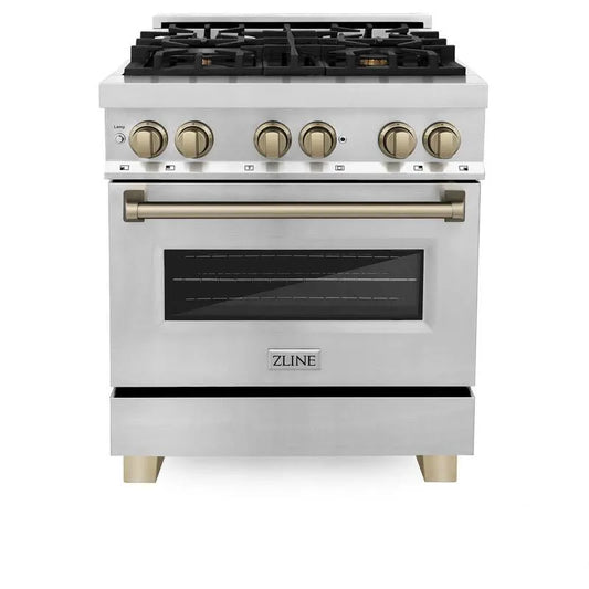 Burner Dual Fuel Herd, 30 in., 4 Burner, Edelstahl, Autogramm, Bronze, Dual-Fuel-Herde mit einem Backofen