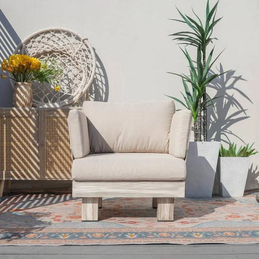 Gustave 27. 1 in., Garten, H Aluminium Garten Tiefsitz Holzkorn Chaise Lounge mit Beige Kissen, 27.1 in, 28.9 in, 25.7 in