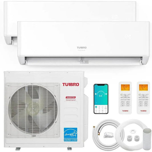 kanalloses Mini-Split-System 36000 BTU Zweizonens SEER2, Wärmefunktion, Dual-Basket Cooking, 21. 5 SEER2, 230V, WiFi, Ductless Inverter Wärmepumpe, 18K, 36,000 BTU