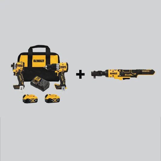 DEWALT 2-Werkzeug ATOMIC Schlagschrauber kabellos Kombiset, kabellos Design, 20V, 3/8 in., 4Ah Batterien