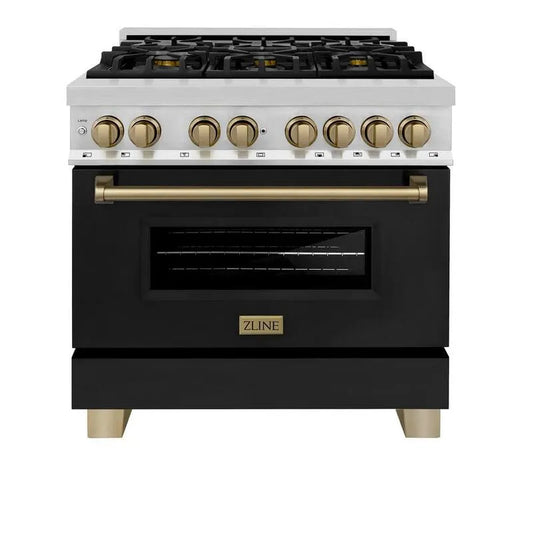 Burner Dual Fuel Herd 6-Burner, Edelstahl, 36 in., Autograph, Matte Schwarz, Bronze