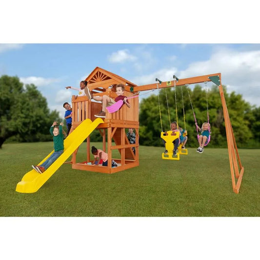 Timber Valley Wood Complete Swing Set, Glider Swing, Pink Playset Zubehör und Yellow Slide